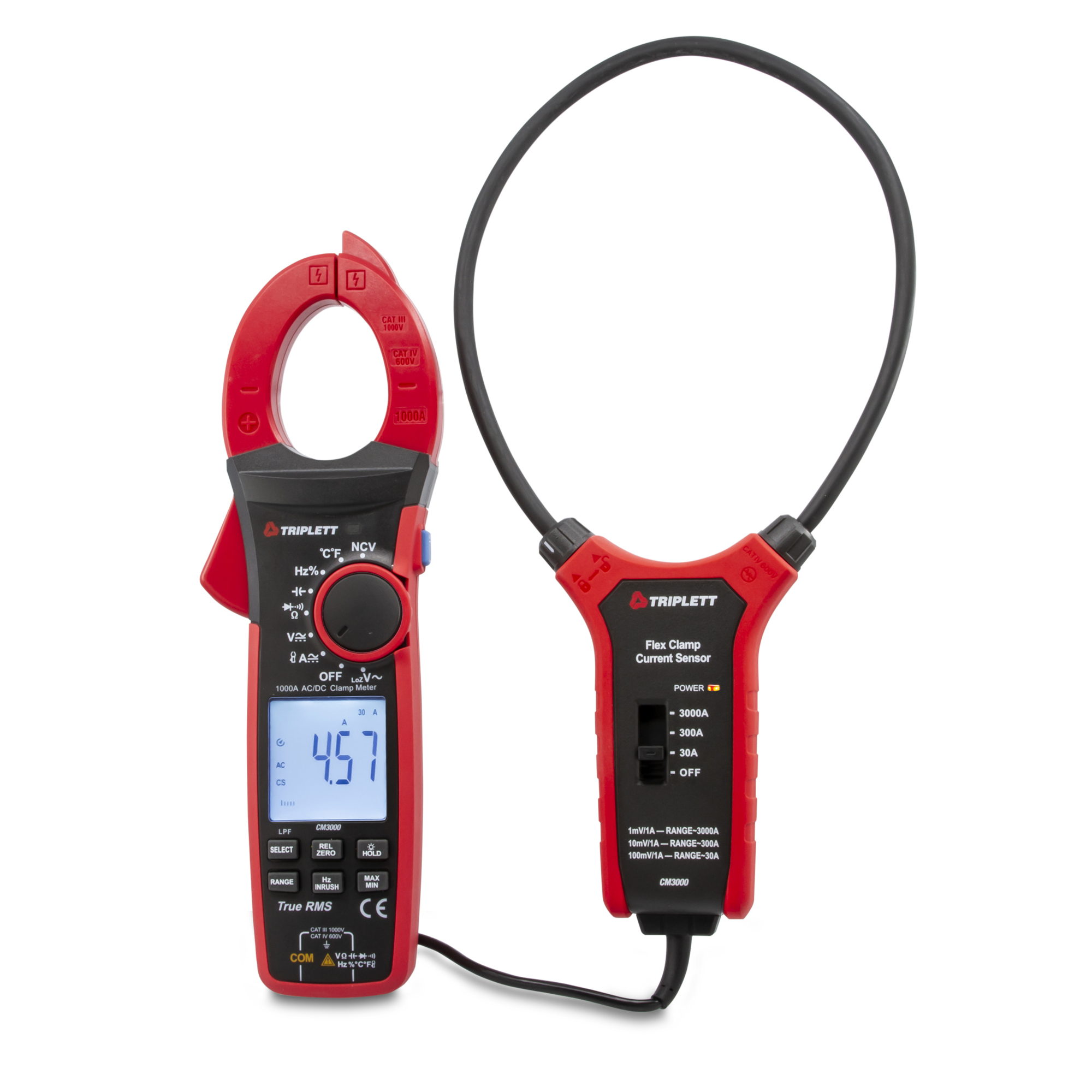 Triplett CM3000 1000A TRMS AC/DC Clamp with 3000A AC Flex Clamp